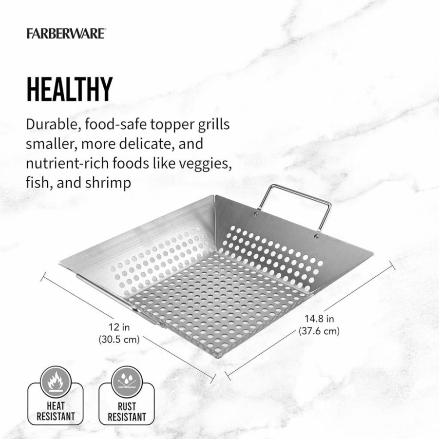 Farberware 7x13.5 Inch Black BBQ Grill Topper for Outdoor Cooking