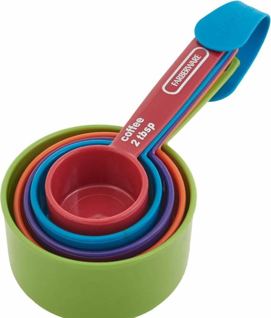 Farberware Professional 5-Piece Nesting Measuring Cup Set with Coffee Scoop - Durable Plastic, Easy-Read Markings for Kitchen & Baking