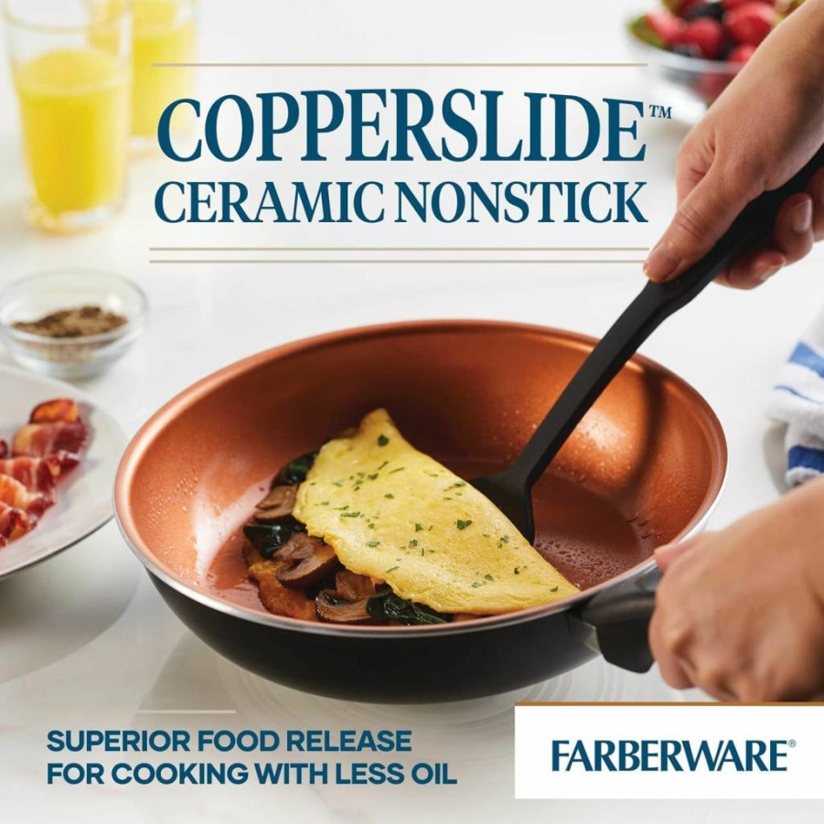 Farberware 4 Quart Black Ceramic Nonstick Fry Pan with Lid - Glide Series Saute Pan & Helper Handle for Easy Cooking