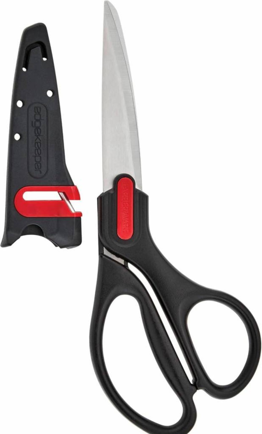 Farberware Multi-Purpose Utility Scissors with Sharpening Sheath - 2-Pack Heavy Duty Kitchen & Household Scissors (Black/Red)