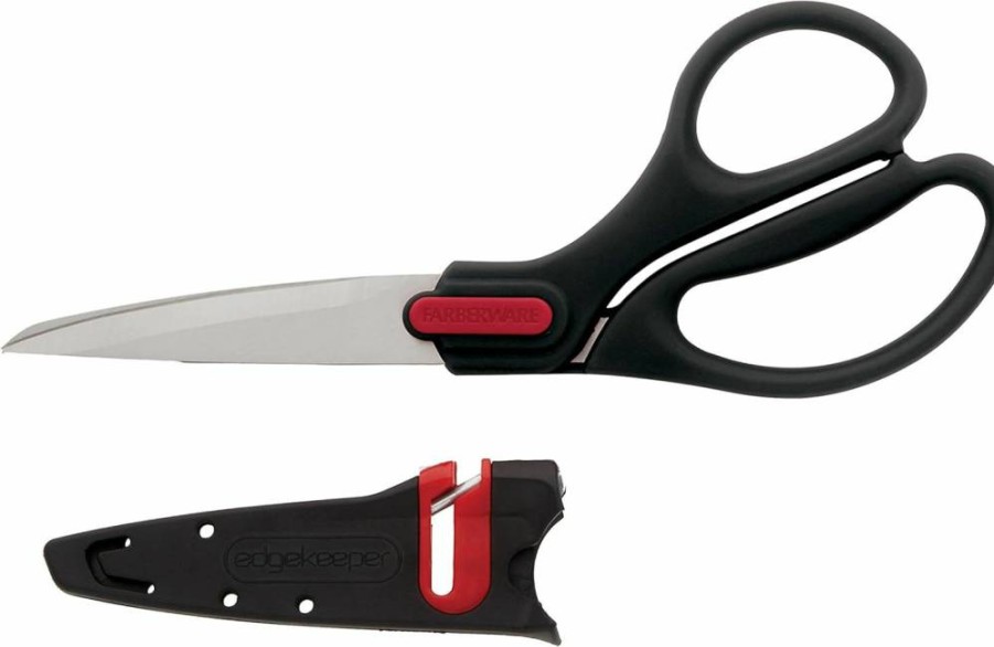 Farberware Multi-Purpose Utility Scissors with Sharpening Sheath - 2-Pack Heavy Duty Kitchen & Household Scissors (Black/Red)