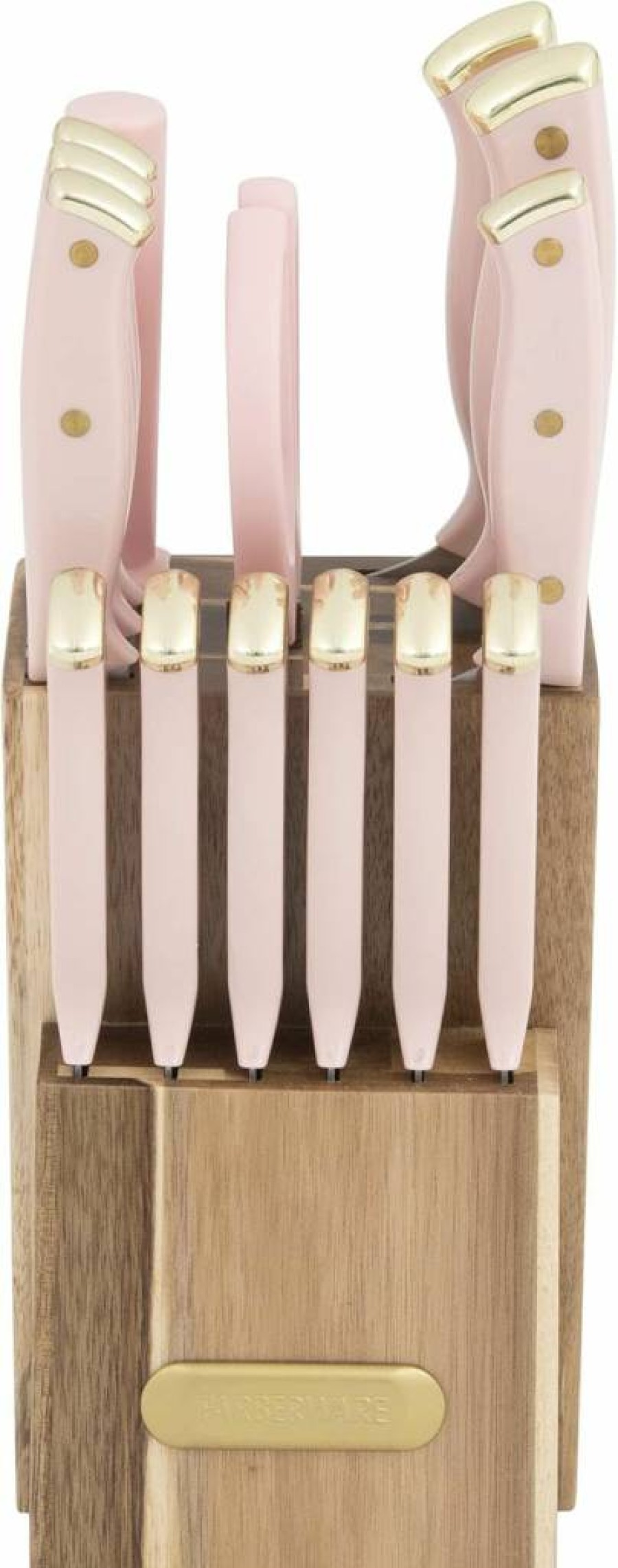 Farberware 15-Piece Navy & Gold Knife Block Set with High-Carbon Stainless Steel Blades, Ergonomic Handles, and Wood Storage Block