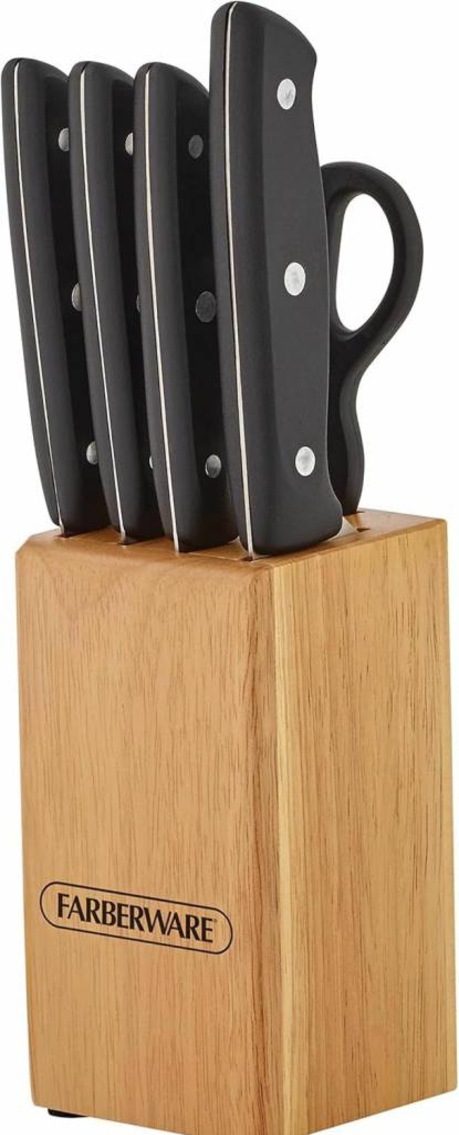 Farberware 6-Piece Black Triple Riveted Knife Block Set with Prep Knives - High-Quality Cutlery for Professional Cooking
