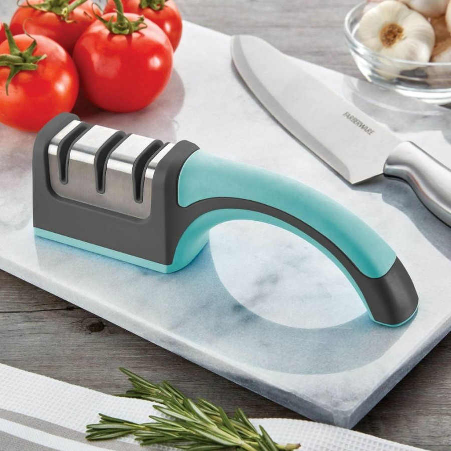 Farberware Edgekeeper 3-Stage Knife Sharpener for Kitchen - 7.5 Inch Black Tabletop Sharpening Tool