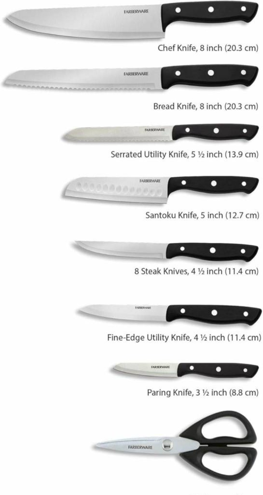 Farberware 16-Piece Edgekeeper Stainless Steel Knife Block Set with Built-In Sharpener, Natural