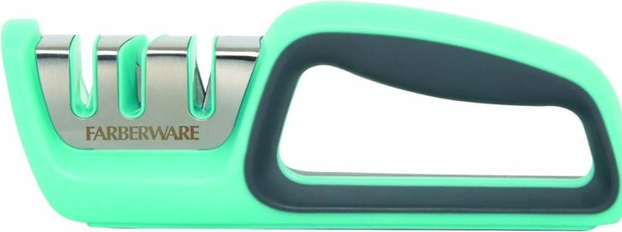 Farberware Edgekeeper 2-Stage Knife Sharpener for Serrated and Straight Knives, 7.5-Inch Aqua, Professional Kitchen Tool