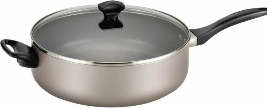 Farberware 6 Quart Nonstick Jumbo Cooker and Saute Pan with Helper Handle - Dishwasher Safe Silver Cookware