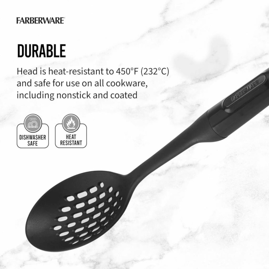 Farberware Pro Slotted Spoon 5211440 - 12-Inch Black Nylon Cooking Spoon for Safe Non-Stick Cookware - Heat-Resistant Kitchen Utensil for Serving, Stirring, and Draining