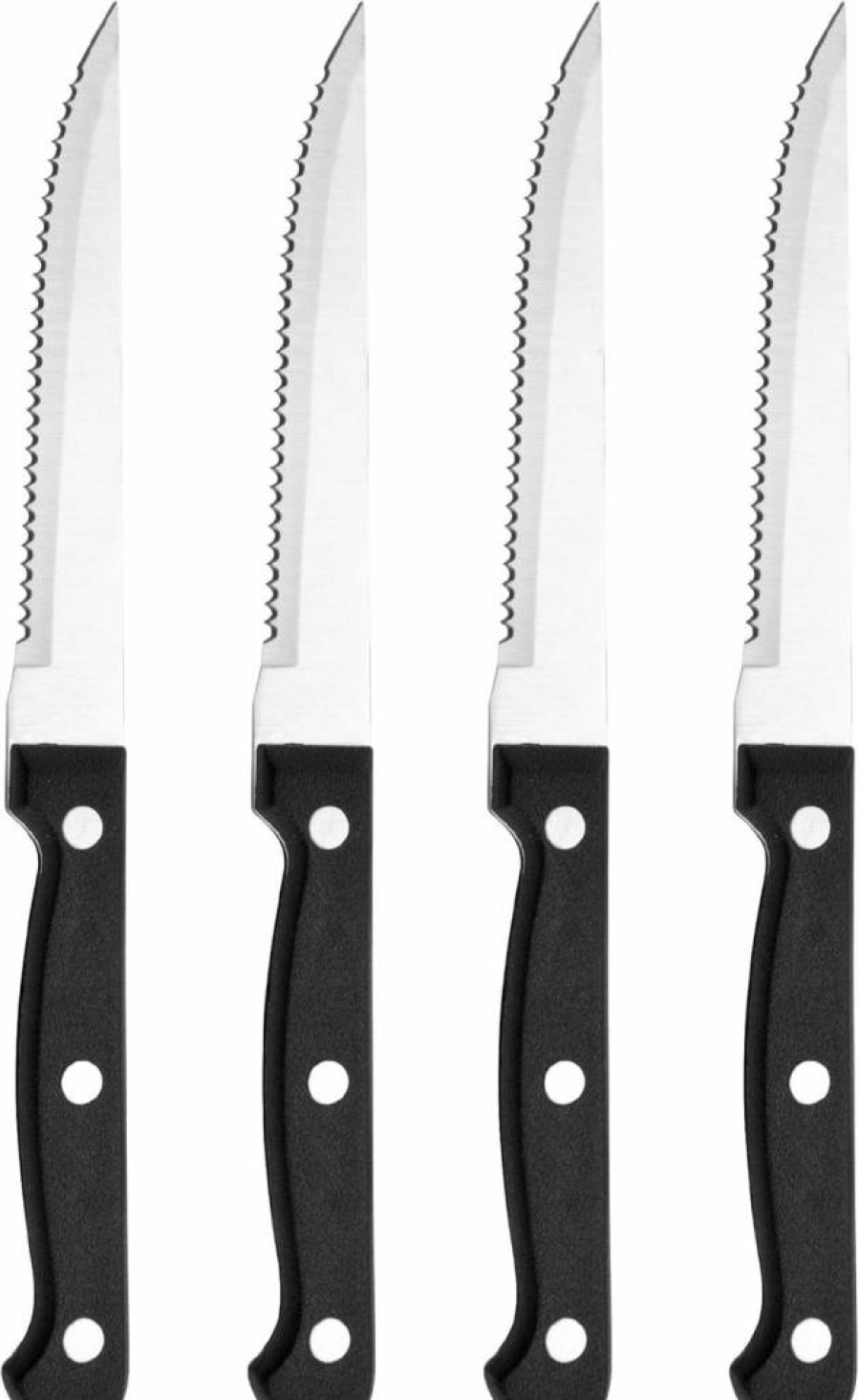 Farberware 4-Piece Black High Carbon Stainless Steel Steak Knife Set with Triple Rivet Stamped Design