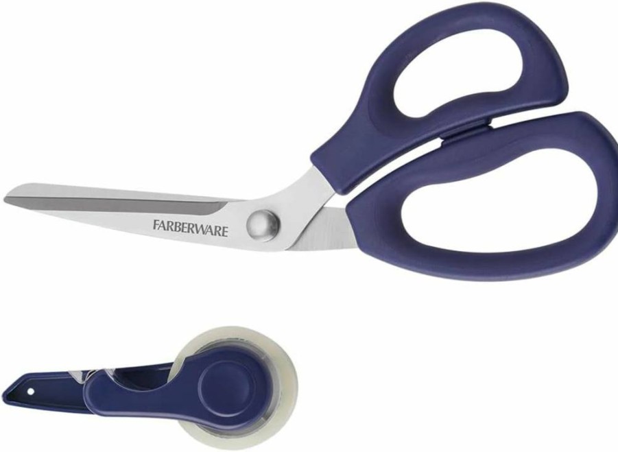Farberware 8.46-Inch Teal Craft and Gift Wrap Scissors with Removable Tape Dispenser and Blade Cover, Easy Glide Design