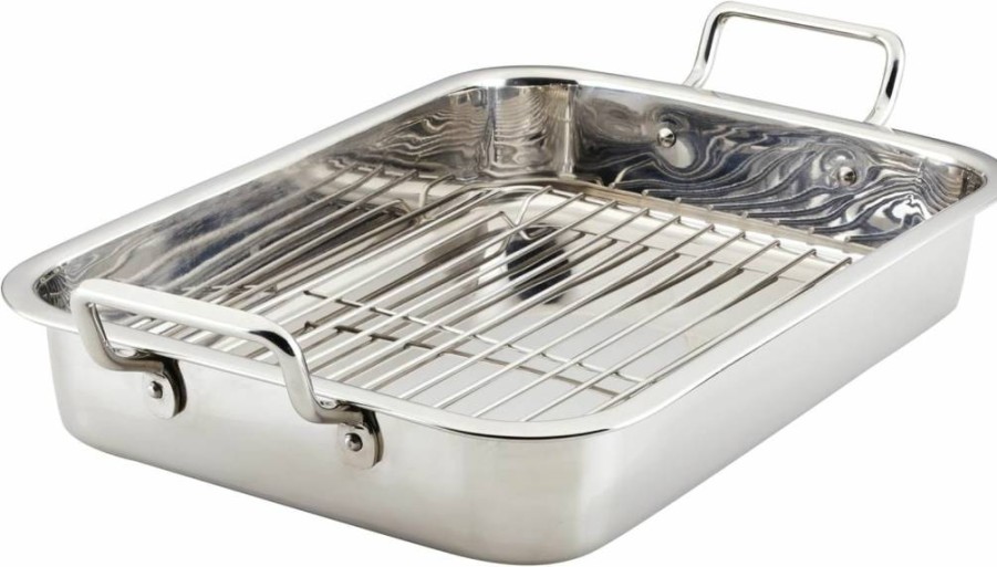 Farberware Stainless Steel Roasting Pan with Rack - 17 x 12.25 Inch Classic Traditions Roaster for Oven Baking & Cooking