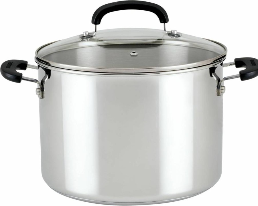 Farberware Brilliance 5-Quart Stainless Steel Dutch Oven with Glass Lid, Induction Ready & Dishwasher Safe, Compatible with All Cooktops