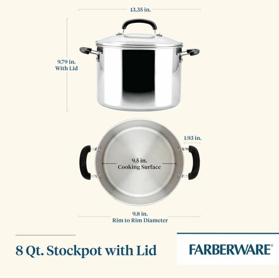 Farberware Brilliance 5-Quart Stainless Steel Dutch Oven with Glass Lid, Induction Ready & Dishwasher Safe, Compatible with All Cooktops