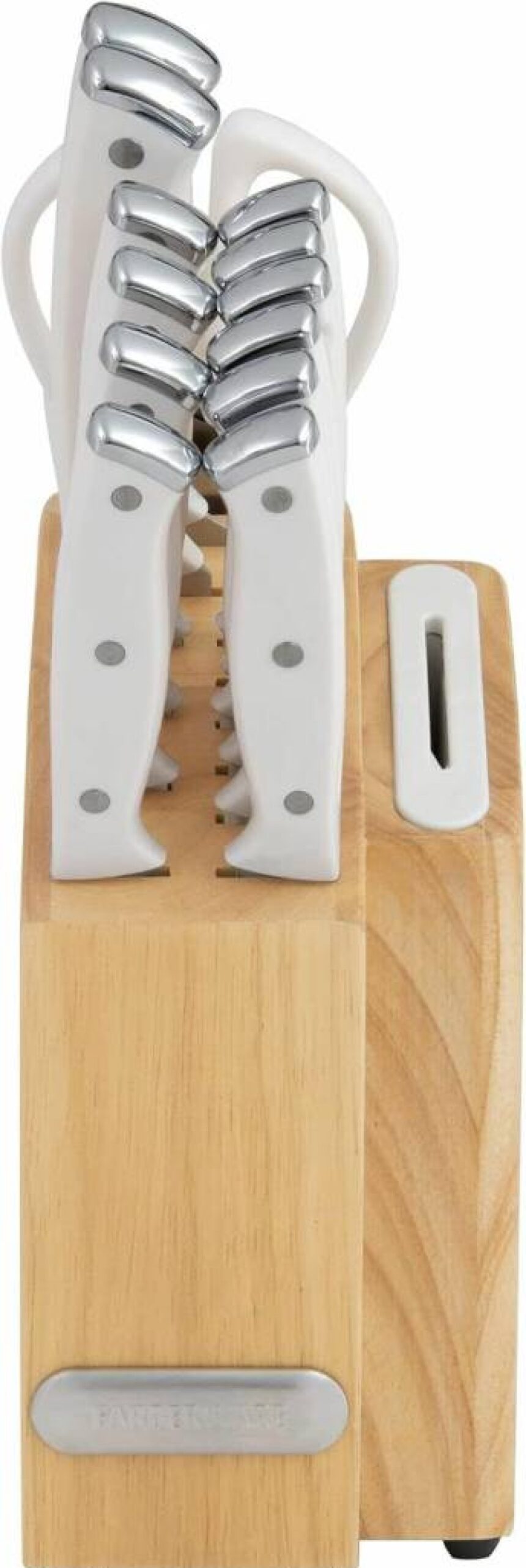 Farberware 14-Piece Acacia Knife Block Set with Edgekeeper Technology, Triple Riveted Handles, and Built-In Sharpener - White