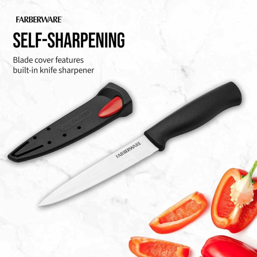Farberware Edgekeeper 6-Inch Chef Knife - High Carbon Stainless Steel Blade, Self-Sharpening Cover, Ergonomic Handle, Razor-Sharp Precision for Kitchen Cooking