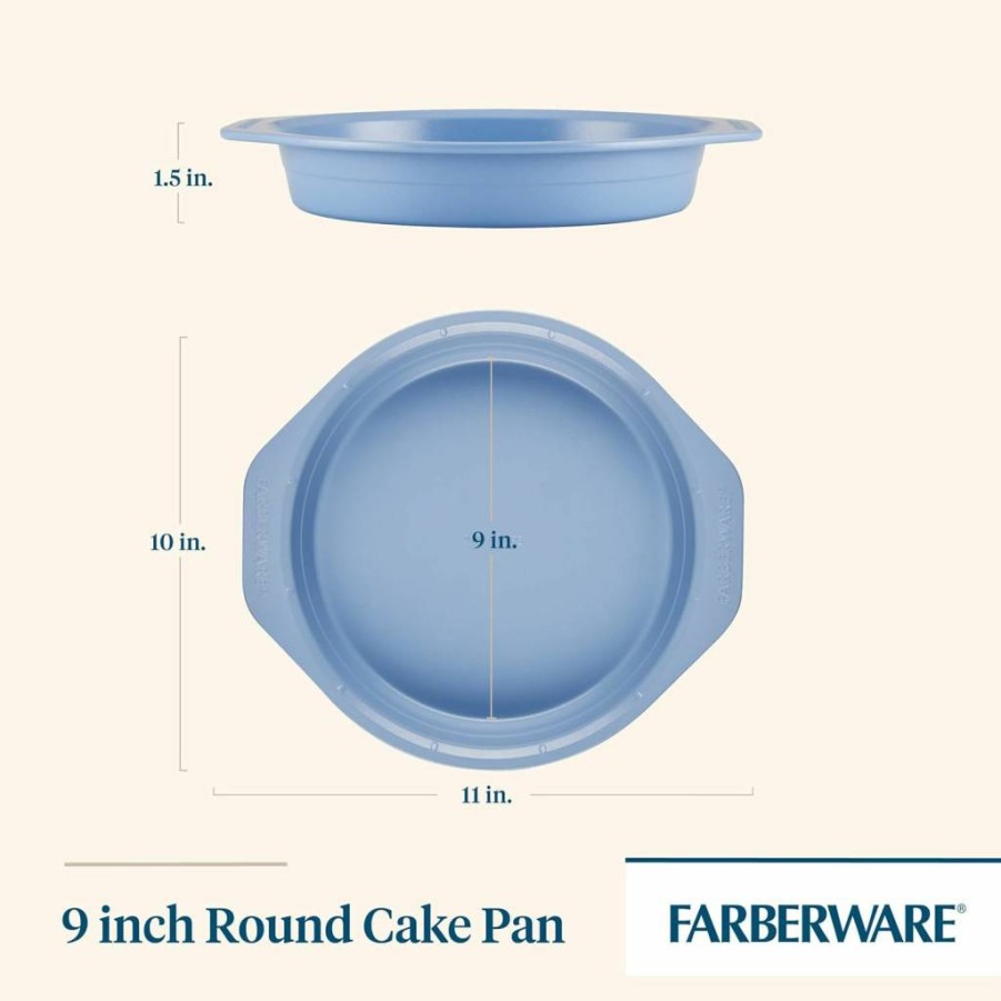 Farberware Nonstick Rectangular Cake Pan 9x13 Inch with Portion Marks - Blue Bakeware for Easy Baking