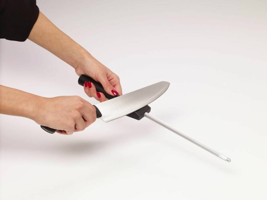 Farberware EZ Angle Bolster Knife Sharpening Steel - 12-Inch Black Sharpening Rod for Kitchen Knives