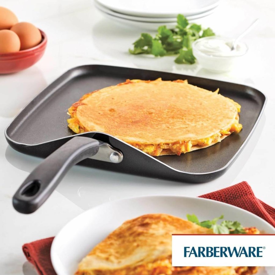Farberware Diamondmax Nonstick 11-Inch Square Grill Pan and Griddle, Dishwasher Safe Deep Cookware, Silver