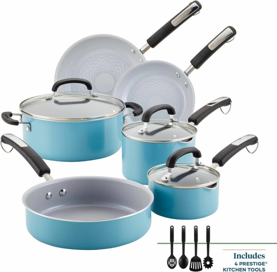 Farberware 12.5 Inch Ceramic Nonstick Deep Fry Pan with Helper Handle, Aqua Skillet, EcoAdvantage Collection, PFOA-Free, Dishwasher Safe Cookware