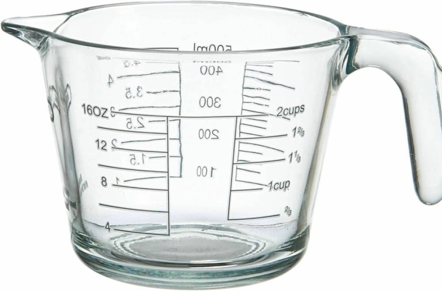 Farberware 2-Cup Glass Measuring Cup for Wet and Dry Ingredients - Oversized Measurement Marks, Borosilicate Glass, Clear