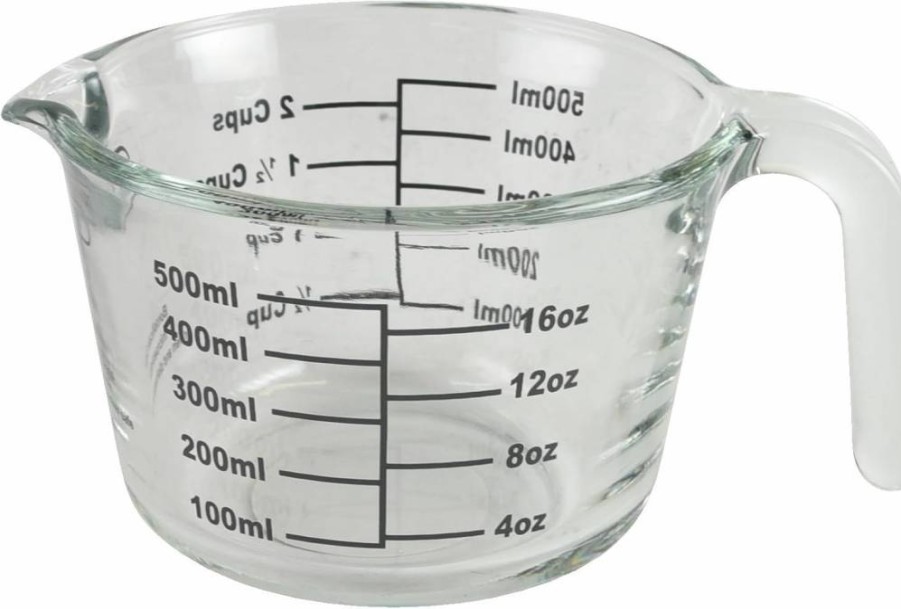 Farberware 2-Cup Glass Measuring Cup for Wet and Dry Ingredients - Oversized Measurement Marks, Borosilicate Glass, Clear