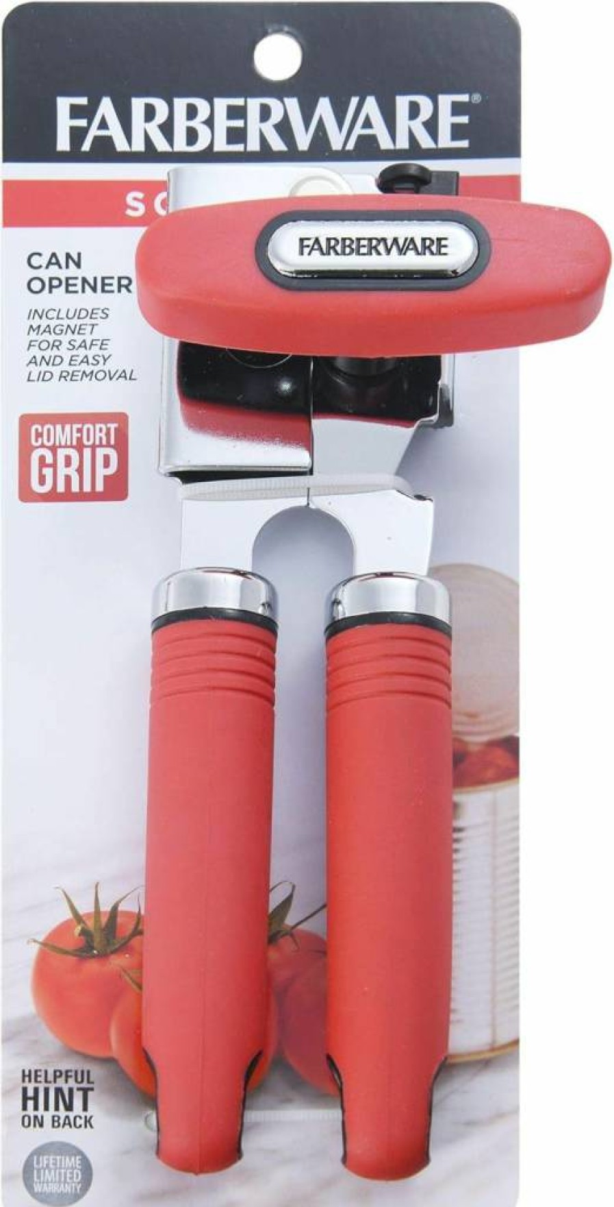 Farberware Red and Black Soft Grip Can Bottle Opener - Ergonomic Kitchen Tool for Easy Opening