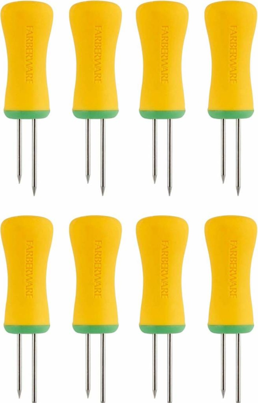 Farberware 8-Piece Yellow Corn Holders with Soft Grip for Barbecue