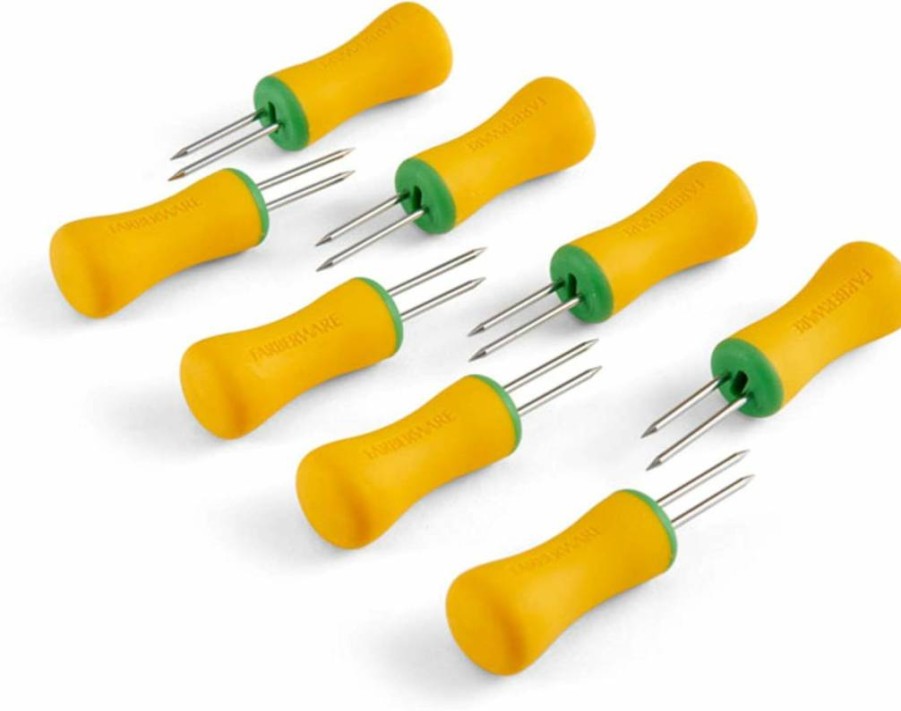 Farberware 8-Piece Yellow Corn Holders with Soft Grip for Barbecue