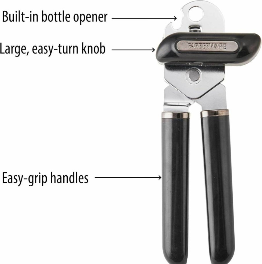 Farberware Professional 7.87-Inch Black Can Opener and Bottle Opener - Durable Kitchen Tool
