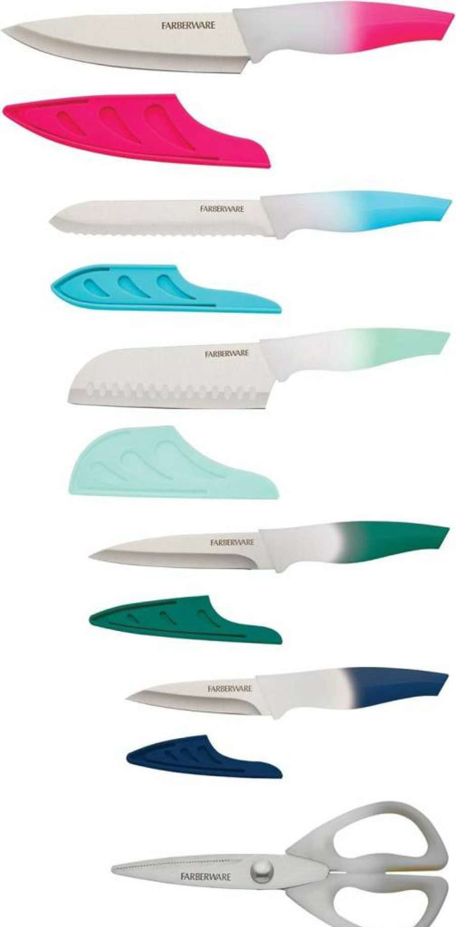 Farberware 11-Piece Soft Grip Knife Set with Blade Guards - Assorted Color Kitchen Cutlery Collection