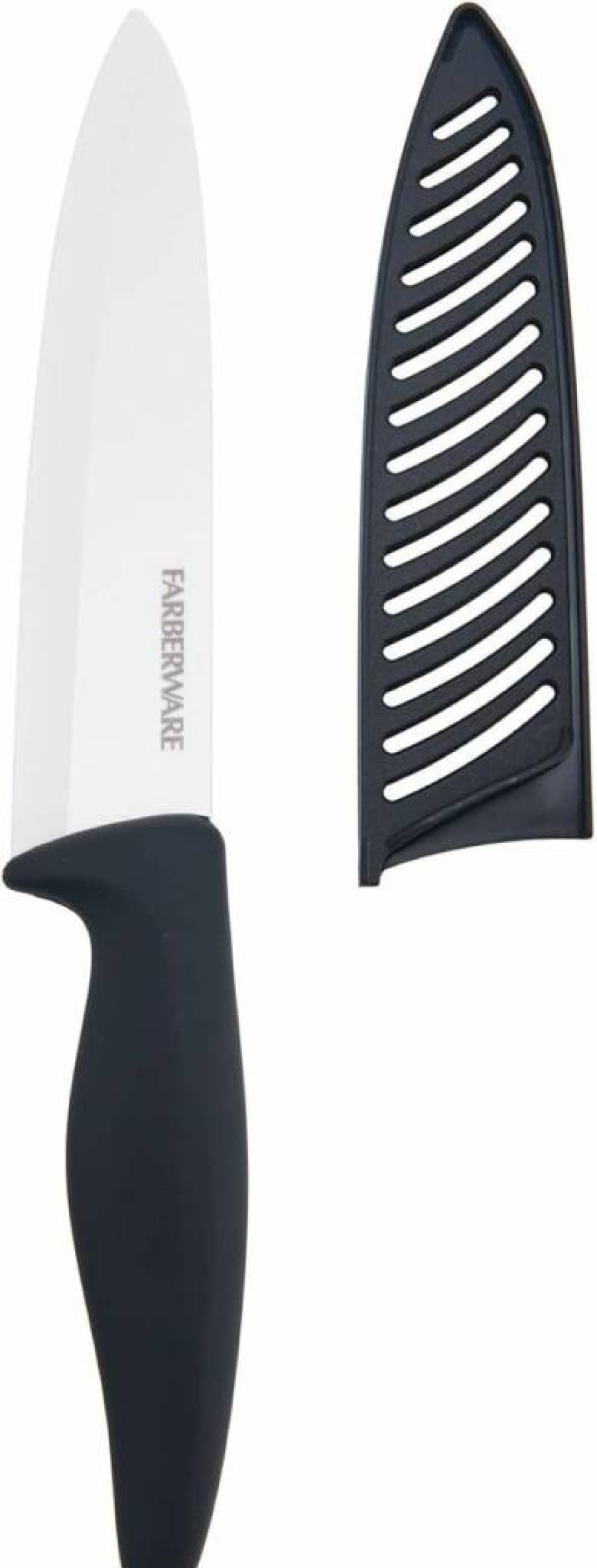 Farberware 6-Inch Ceramic Chef Knife with Blade Cover - Ergonomic Soft-Grip Handle, White Kitchen Knife for Precision Cutting (Model 5226732)