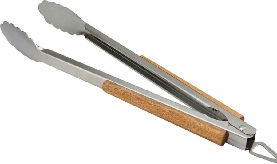 Farberware 17-Inch Stainless Steel BBQ Tongs with Acacia Wood Handle for Grilling and Cooking
