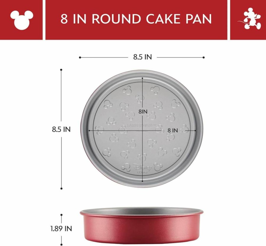 Farberware Disney Mickey Mouse 8-Inch Round Nonstick Cake Pan - Red and Gray Bakeware for Easy Baking