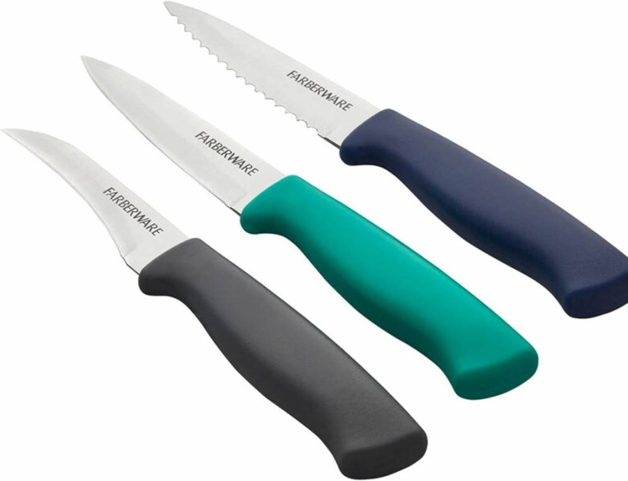 Farberware 3-Piece Stainless Steel Chef Knife Set in Blue - Professional Kitchen Cutlery