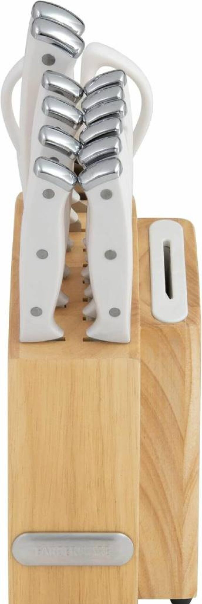 Farberware 14-Piece Knife Block Set with Built-In Sharpener - Triple Riveted Slim Edgekeeper Design, White