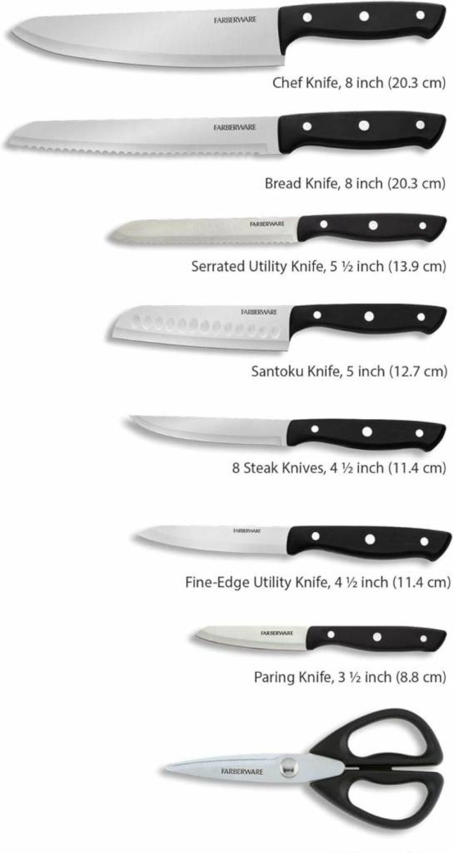 Farberware 16-Piece Knife Block Set with Sharpener - High Carbon Stainless Steel Kitchen Knives, Razor-Sharp Black Cutlery Set