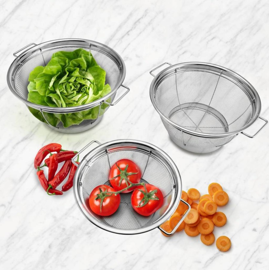 Farberware 3-Piece Stainless Steel Colander Set - Multi-Sized Kitchen Sieves for Efficient Draining