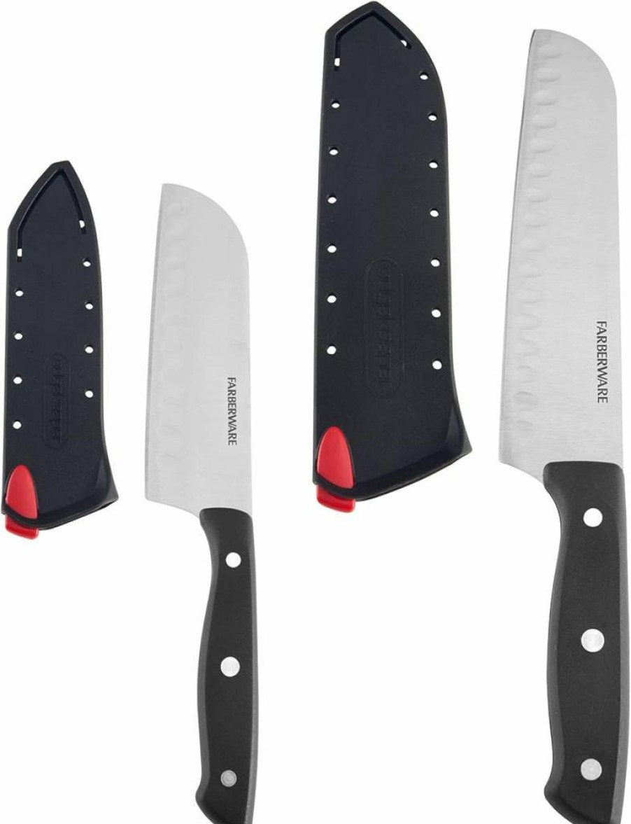 Farberware 6-Inch Self-Sharpening Cleaver Knife with Edgekeeper Technology, Triple Riveted Handle, Black Blade