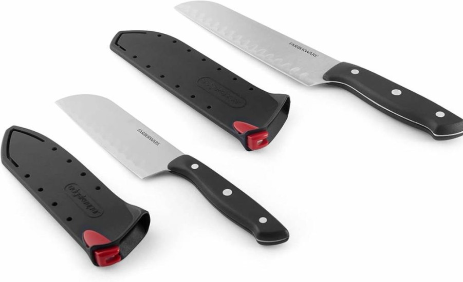 Farberware 6-Inch Self-Sharpening Cleaver Knife with Edgekeeper Technology, Triple Riveted Handle, Black Blade