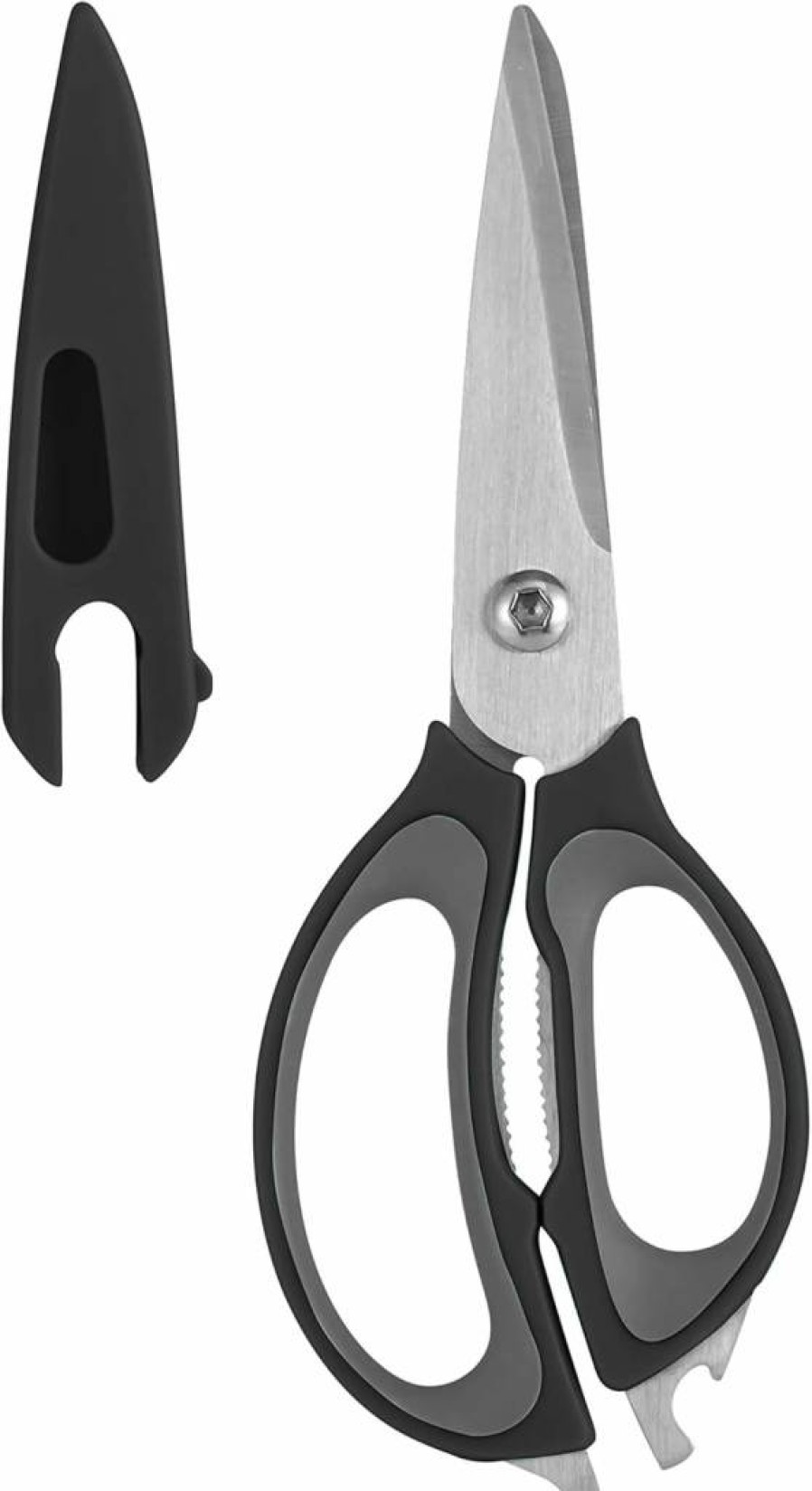 Farberware Stainless Steel Kitchen Scissors - 4-in-1 Multipurpose Shears with Blade Cover, Black - Heavy Duty Food Scissors for Cutting Herbs, Poultry, and More