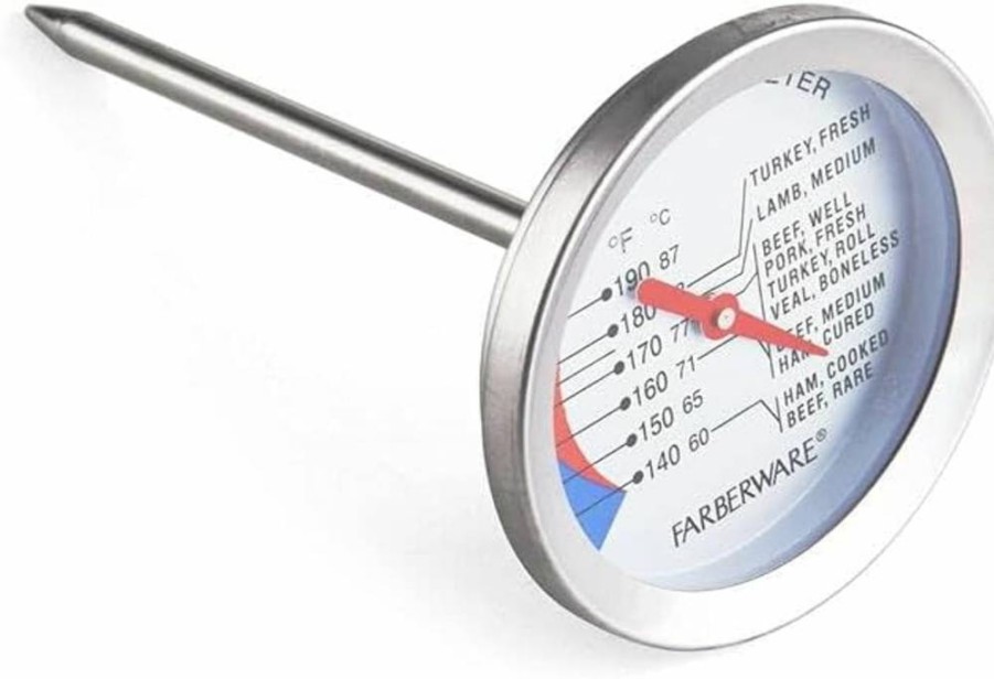 Farberware Protek Silver Refrigerator Thermometer 5141020 - Accurate Fridge Freezer Temperature Monitor