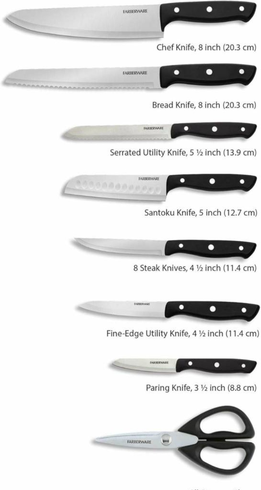 Farberware 16-Piece Knife Block Set with Built-In Sharpener - Triple Rivet Edgekeeper Design, Natural Wood Stand - 5253522