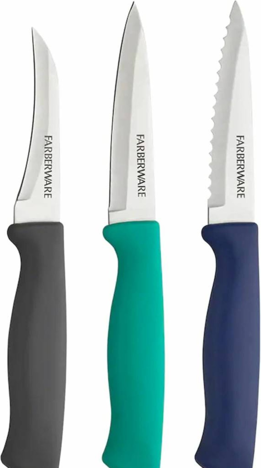 Farberware 3-Piece Black Stainless Steel Chef Knife Set - Professional Kitchen Cutlery