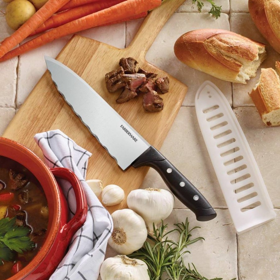 Farberware 8-Inch Chef Knife with Wave Edge and Protective Sheath – Professional Kitchen Knife